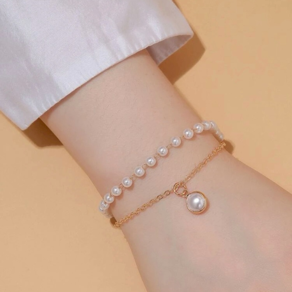 Layered Faux Pearl Chain Bracelet